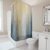 Rustic Abstract Blue Brown Yellow Stripe シャワーカーテン (インサイチュ)