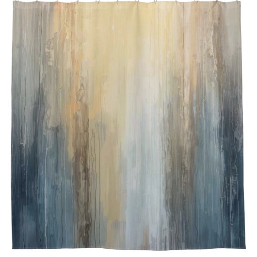 Rustic Abstract Blue Brown Yellow Stripe シャワーカーテン (正面)