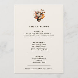 Rustic Acorn Floral Ivory Thanksgiving Dinner Menu メニュー