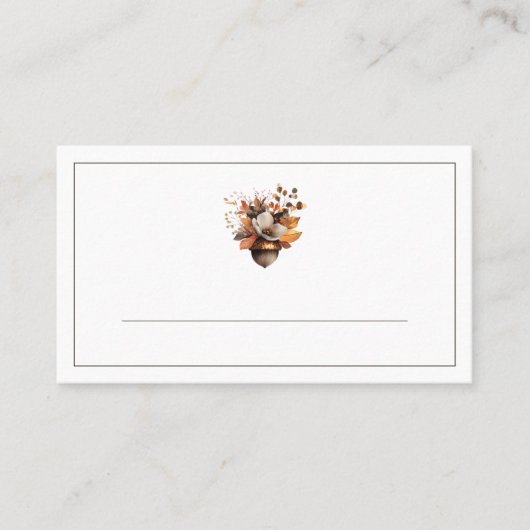 Rustic Acorn Floral White Fall Place Cards  プレイスカード (正面)