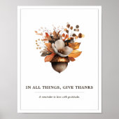 Rustic Acorn Floral White Fall Poster ポスター (正面)