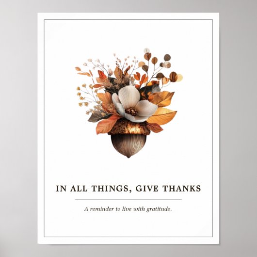Rustic Acorn Floral White Fall Poster ポスター (正面)