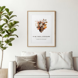 Rustic Acorn Floral White Fall Poster ポスター