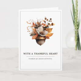 Rustic Acorn Floral White Thank You Card サンキューカード