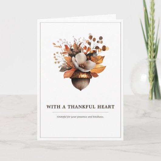 Rustic Acorn Floral White Thank You Card サンキューカード (正面)