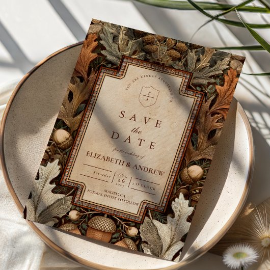Rustic Acorn Woodland Wedding セーブザデート