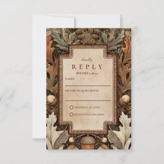 Rustic Acorn Woodland Wedding 出欠カード (正面)