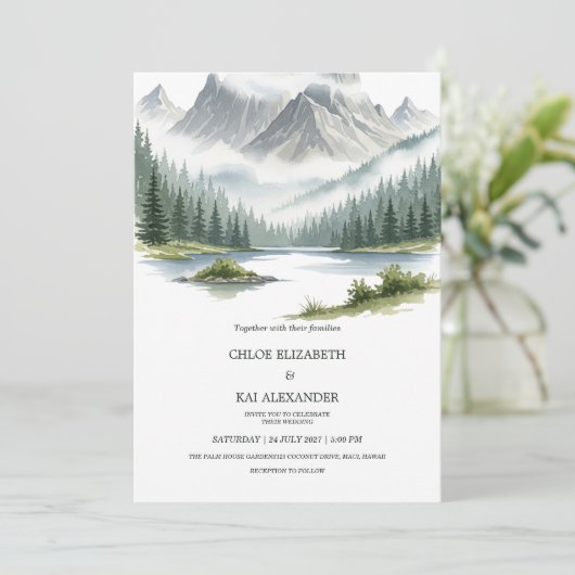 Rustic Adventure Awaits Mountain Landscape Wedding 招待状 (スタンド正面)