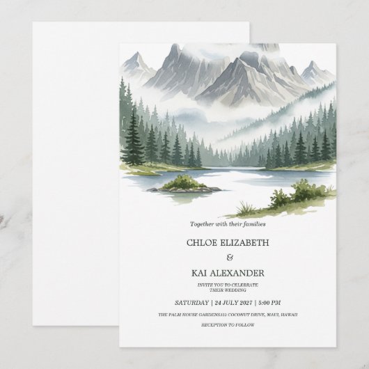 Rustic Adventure Awaits Mountain Landscape Wedding 招待状 (正面/裏面)