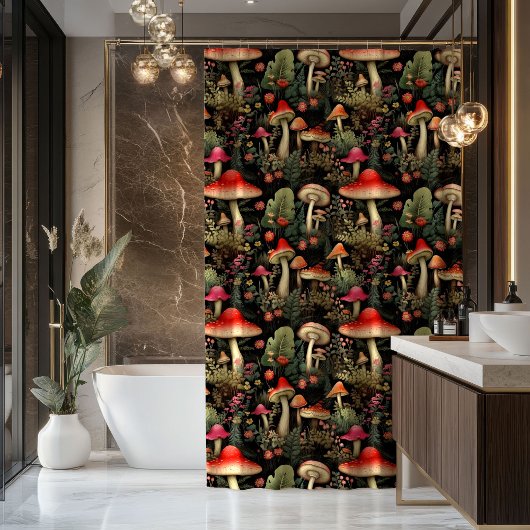 Rustic Aesthetic Curtain Earthy Tones & Fungi Art シャワーカーテン