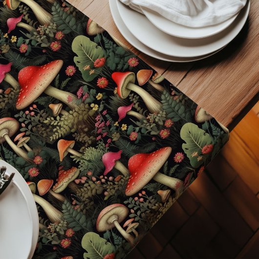 Rustic Aesthetic Table Runner Forest Fungi Charm ロングテーブルランナー