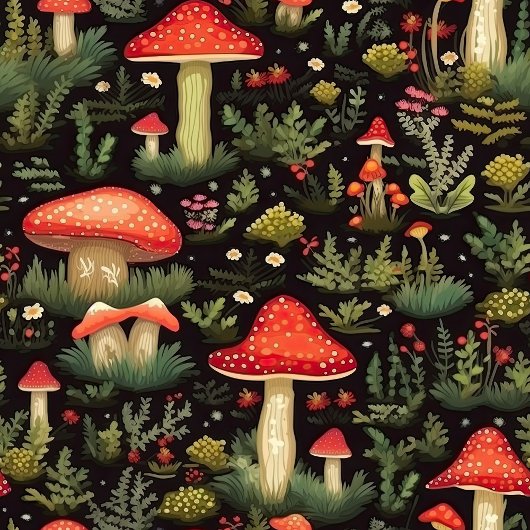 Rustic Aesthetic Tablecloth Mushrooms & Ferns テーブルクロス