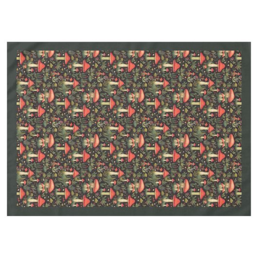 Rustic Aesthetic Tablecloth Mushrooms & Ferns テーブルクロス (正面(横))