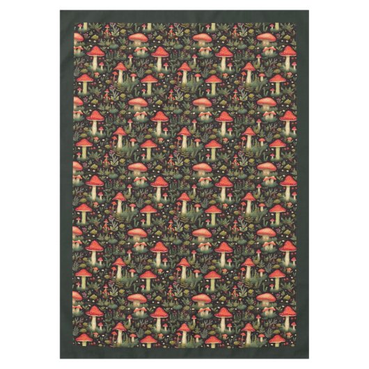 Rustic Aesthetic Tablecloth Mushrooms & Ferns テーブルクロス (正面)