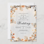 Rustic Amber Floral String Lights Wedding 招待状 (正面)