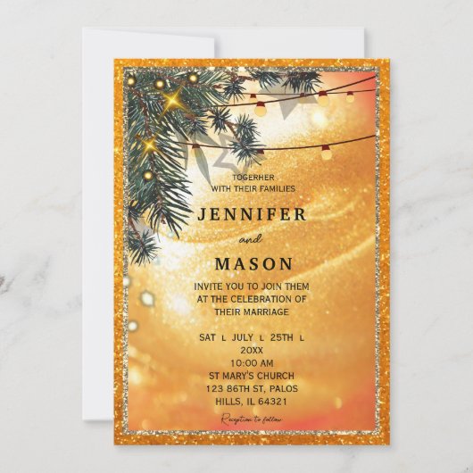 Rustic Amber Lights Wedding Invitation 招待状 (正面)