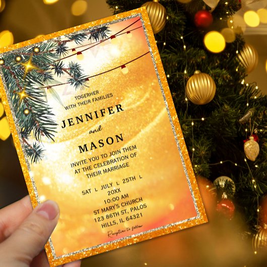 Rustic Amber Lights Wedding Invitation 招待状