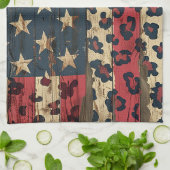 Rustic American Flag Leopard Print (1) キッチンタオル (折り畳み)