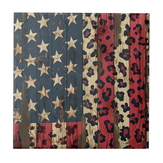 Rustic American Flag Leopard Print (1) タイル (正面)