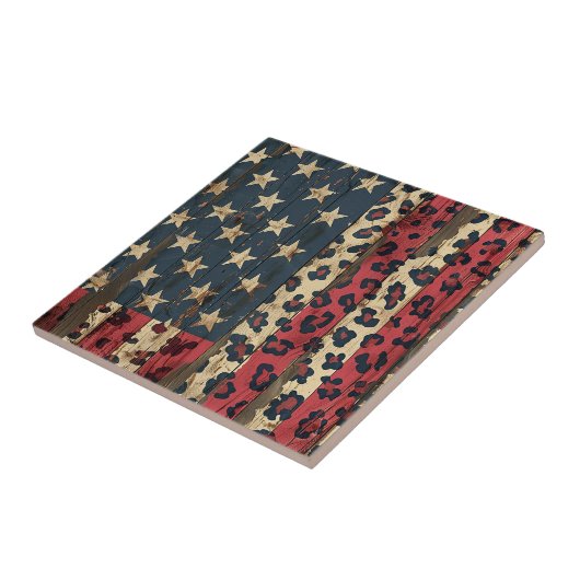 Rustic American Flag Leopard Print (1) タイル (側面)