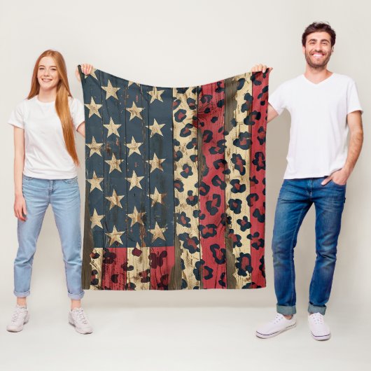 Rustic American Flag Leopard Print (1) フリースブランケット (インサイチュ)
