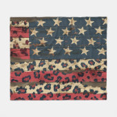 Rustic American Flag Leopard Print (1) フリースブランケット (正面(横))