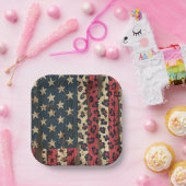 Rustic American Flag Leopard Print (1) ペーパープレート (パーティー)