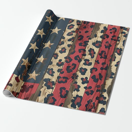 Rustic American Flag Leopard Print (1) ラッピングペーパー (アンロールド)
