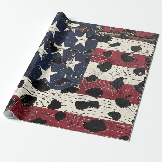 Rustic American Flag Leopard Print (2) ラッピングペーパー (アンロールド)