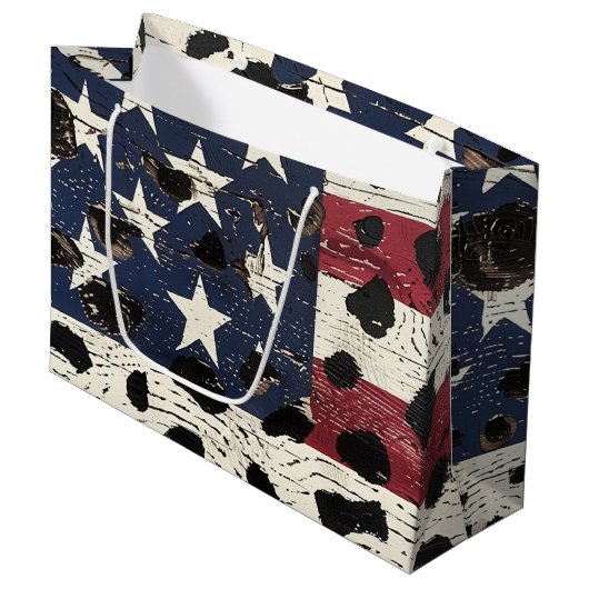 Rustic American Flag Leopard Print (2) ラージペーパーバッグ (正面アングル)