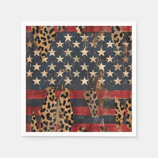 Rustic American Flag Leopard Print (3) スタンダードカクテルナプキン (正面)