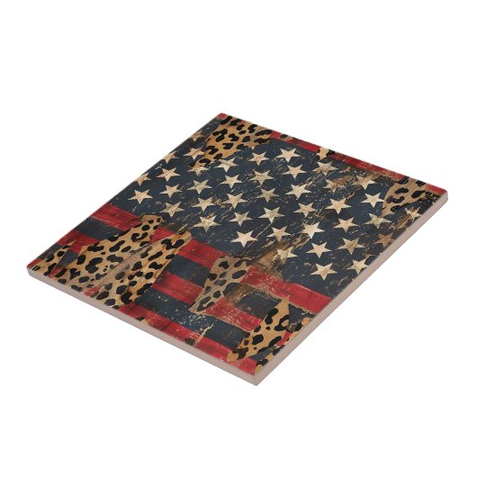 Rustic American Flag Leopard Print (3) タイル (側面)