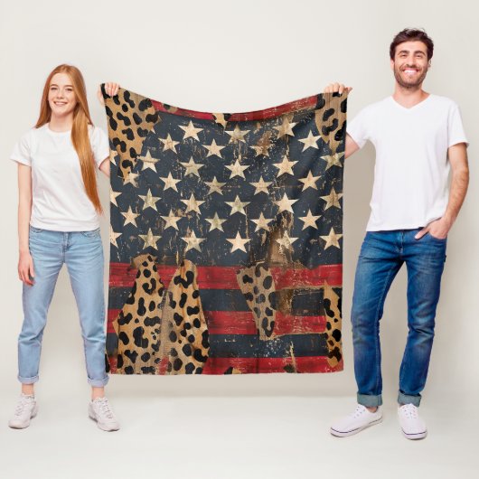 Rustic American Flag Leopard Print (3) フリースブランケット (インサイチュ)