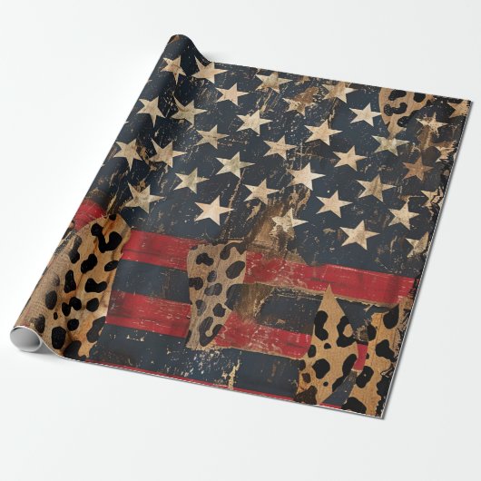 Rustic American Flag Leopard Print (3) ラッピングペーパー (アンロールド)