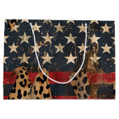 Rustic American Flag Leopard Print (3) ラージペーパーバッグ (裏面)