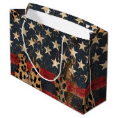 Rustic American Flag Leopard Print (3) ラージペーパーバッグ (裏面アングル)
