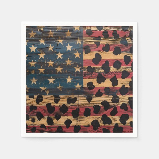 Rustic American Flag Leopard Print (4) スタンダードカクテルナプキン (正面)