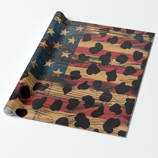 Rustic American Flag Leopard Print (4) ラッピングペーパー (アンロールド)
