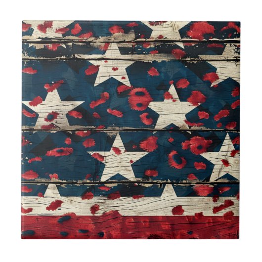 Rustic American Flag Leopard Print (5) タイル (正面)
