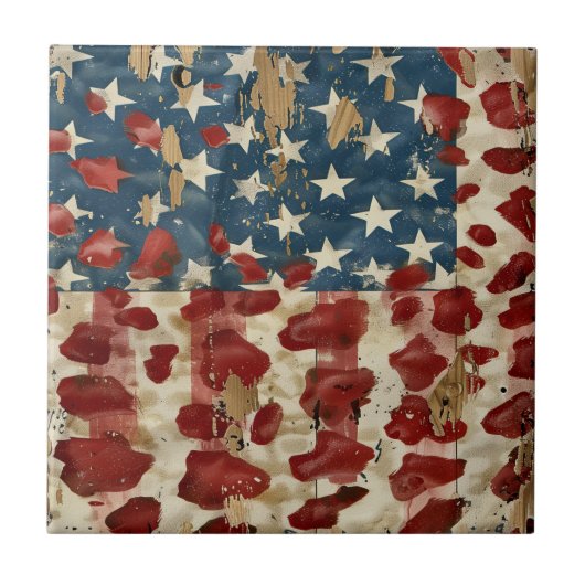 Rustic American Flag Leopard Print (6) タイル (正面)