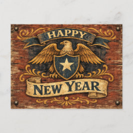 Rustic Americana Eagle Shield New Year シーズンポストカード
