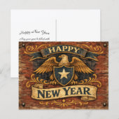 Rustic Americana Eagle Shield New Year シーズンポストカード (正面/裏面)