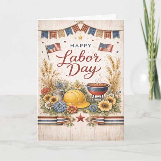 Rustic Americana Happy Labor Day カード (正面)