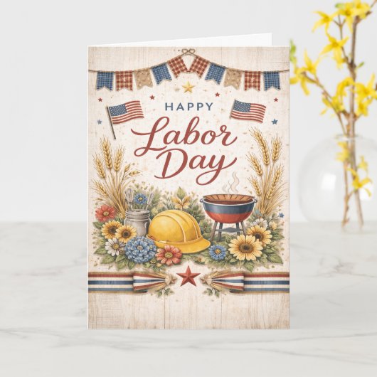 Rustic Americana Happy Labor Day カード (黄色い花)