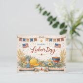 Rustic Americana Happy Labor Day シーズンポストカード (スタンド正面)