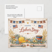 Rustic Americana Happy Labor Day シーズンポストカード (正面/裏面)