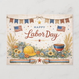 Rustic Americana Happy Labor Day シーズンポストカード