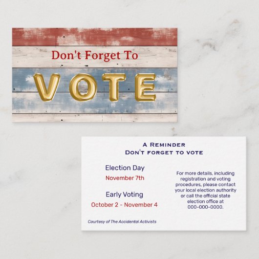 Rustic Americana Wood Plank Vote Reminder 名刺 (正面/裏面)