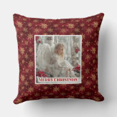 Rustic Angel Poinsettia Red Gold Custom Christmas クッション (裏面)