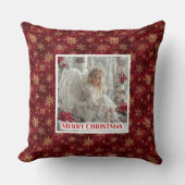 Rustic Angel Poinsettia Red Gold Custom Christmas クッション (正面)